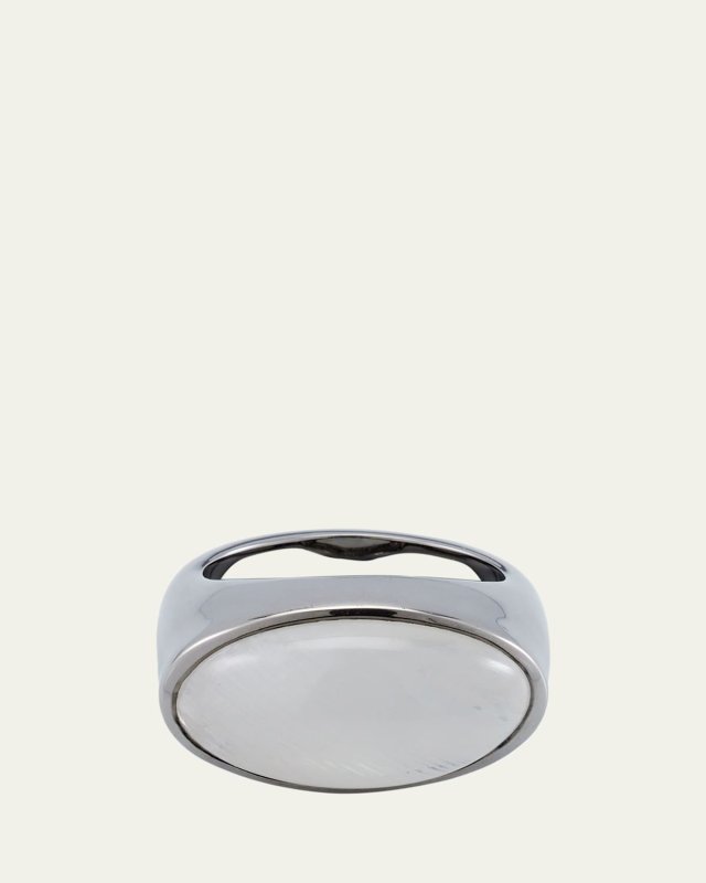 Elliptic Ring with Cabochon-Cut Rainbow Moonstone